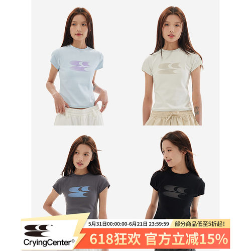 CryingCenter 消失的Logo渐变色甜酷美式收腰飞机袖短tee哭喊中心