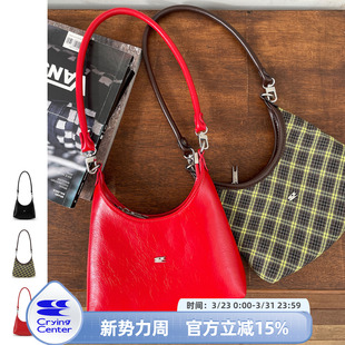 CryingCenter复古千禧格纹红色皮包手提包腋下包 哭喊中心 可斜挎