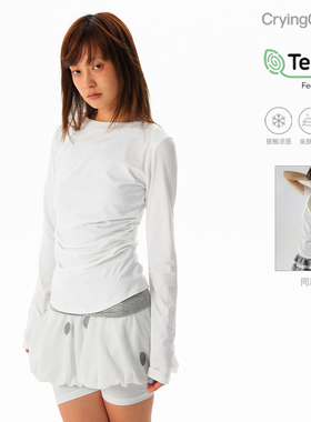 CryingCenter凉感天丝莫代尔一字肩交叉领一字肩长袖上衣哭喊中心