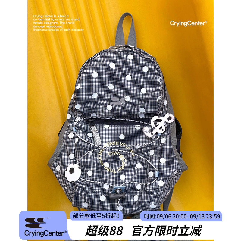 CryingCenter复古韩系格纹波点漩涡双肩包日常通勤野餐包小号图片