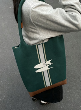 CryingCenter 复古绿针织手提包大容量单肩托特包 哭喊中心