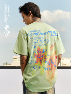 CryingCenter 哭喊中心 涂鸦手写满印字母花花纯棉绿T休闲潮情侣