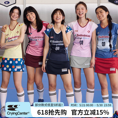 CryingCenterx薰风联名2.0吸湿速干小飞袖拼色波点羽毛球休闲赛服