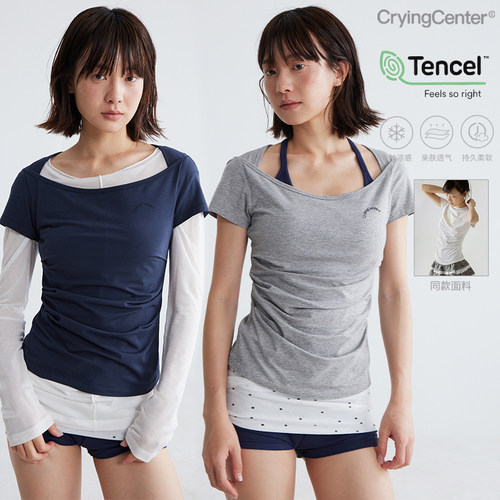 CryingCenter 凉感系列天丝莫代尔驳领褶皱收腰上衣T恤 哭喊中心