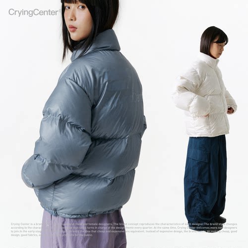 CryingCenter 雾霾蓝浅白半透感短身羽绒服经典logo款 哭喊中心