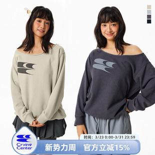 女款 CryingCenter一字斜肩logo卫衣软糯加绒休闲显瘦秋装 上衣长袖