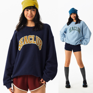男女款 CryingCenter 复古SEACLUB字母舒适摇粒绒圆领加绒卫衣
