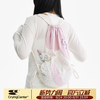 CryingCenter 拼接格纹碎花华夫格抽绳翅膀包 哭喊中心