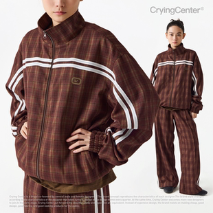 CryingCenter 红棕双杠格纹运动夹克上衣裤子套装 哭喊中心