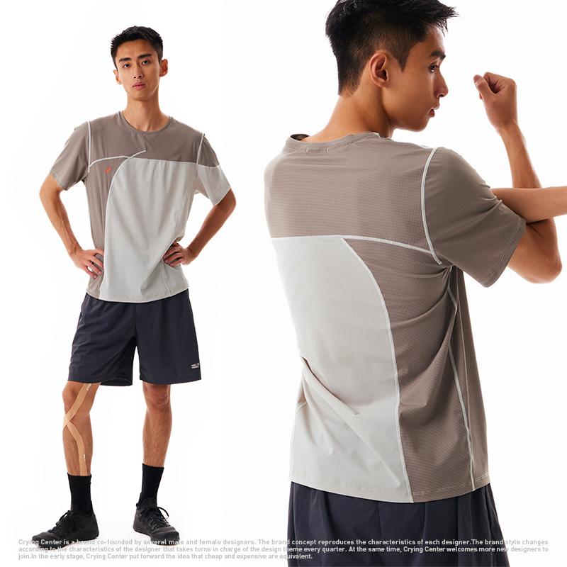 CryingCenter弧形拼色城市运动短袖休闲户外训练羽毛球跑步速干衣