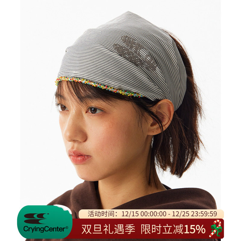 CryingCenter 贝壳彩珠花边条纹头巾发带百搭 哭喊中心
