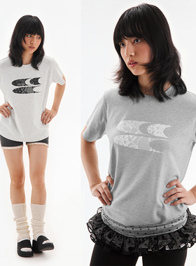 CryingCenter 蕾丝logo正肩圆领宽松T恤 哭喊中心