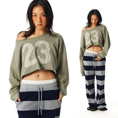 CryingCenter 斜肩做旧卷边宽松毛圈短卫衣 女款 哭喊中心