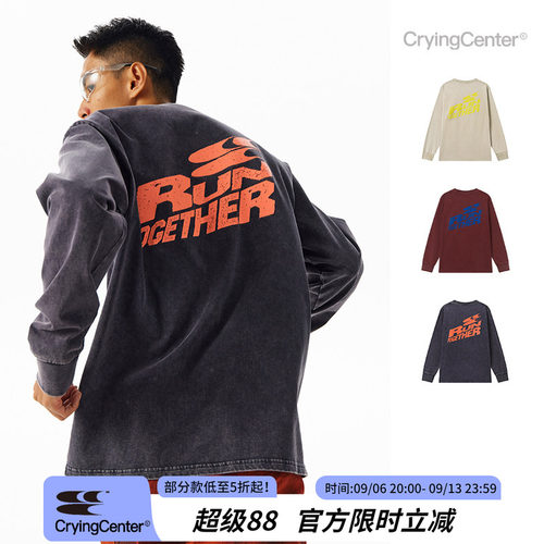 CryingCenter 阳光晒褪质感 Run Together一起跑步长袖上衣