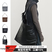 CryingCenter 黑色油蜡大容量单肩斜挎皮包可调节托特包 哭喊中心