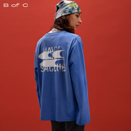 CryingCenter联名bofc 洗水做旧褪色字母宽松长袖seaclub