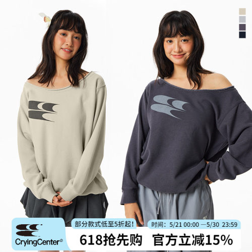 CryingCenter一字斜肩logo卫衣软糯加绒休闲显瘦秋装上衣长袖女款