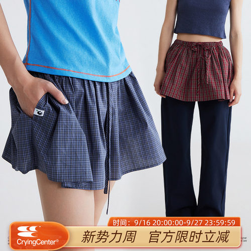 CryingCenter 短款格纹屁帘蓬蓬松紧腰短裙叠穿神器A摆百褶短裙
