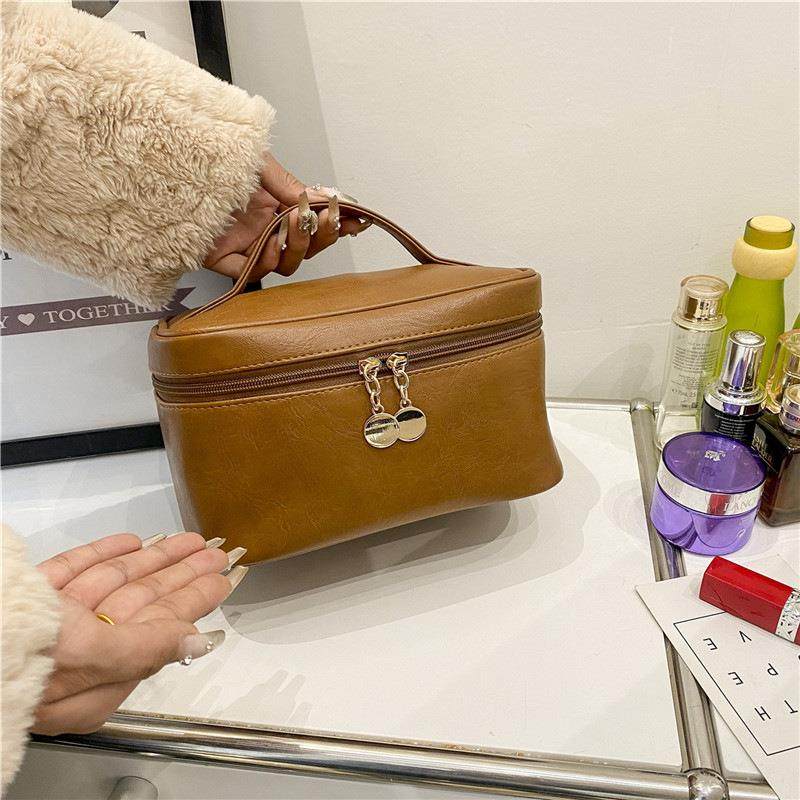 2026新款纯色pu皮化妆包大容量化妆品收纳包袋简约手提洗漱包袋,收纳整理,化妆包,淘宝优惠券,粉丝福利购,淘宝优惠卷