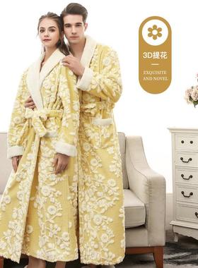 新品欧美工艺提花双层加厚加长大码法兰绒睡袍 净重1300G