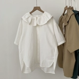 Японская ретро дизайнерская кукла, хлопковая летняя универсальная рубашка, тренд сезона, кукольный воротник, короткий рукав, оверсайз