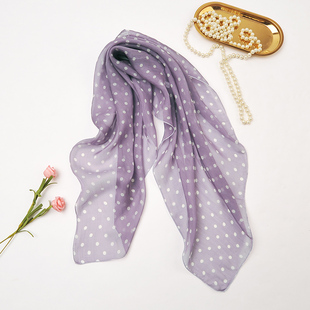 复古紫色波点真丝小方巾桑蚕丝薄款 女士秋季 丝巾围巾纱巾 微瑕