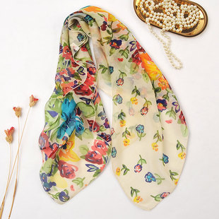 丝巾韩版 100%桑蚕丝碎花真丝小方巾女士高档春秋薄款 围巾 微瑕