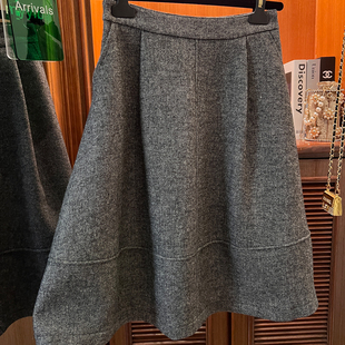 韩系高级感高腰羊毛半身裙女灰色A字裙中长款 显瘦遮胯百搭毛呢裙