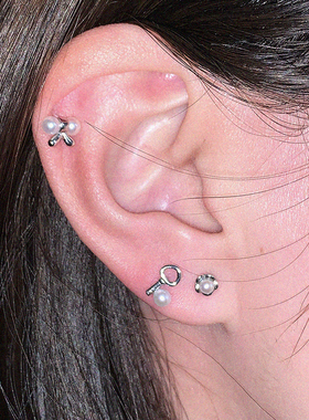 LLab s925 蝴蝶结/钥匙/花瓣天然淡水珍珠迷你小耳钉套盒 多款