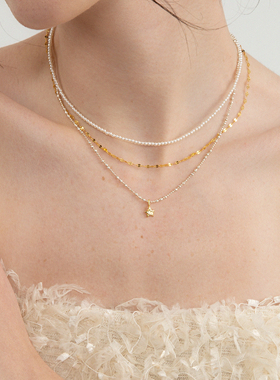 LLab 通体s925 小星星细项链撞色设计可调节小隔珠链叠戴裸链