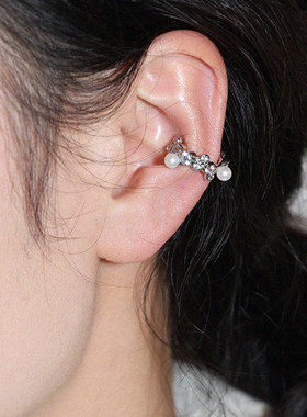 LLab 通体s925 高品质天然淡水珍珠不规则锆石耳骨夹