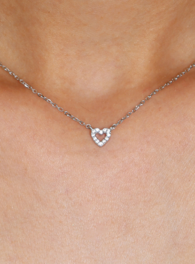 LLab 通体s925迷你爱心满钻锁骨链闪闪发光小鼻嘎钻极细项链