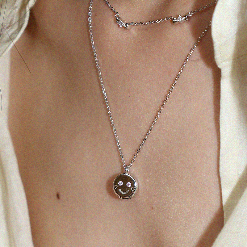 s925原创腮红笑脸项链