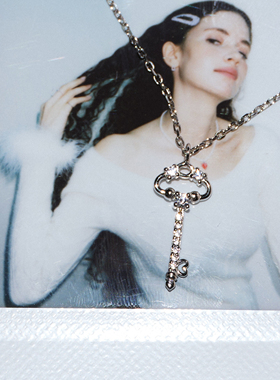 LLab s925银精致复古镂空镶钻钥匙项链设计感幸运钥匙叠戴锁骨链