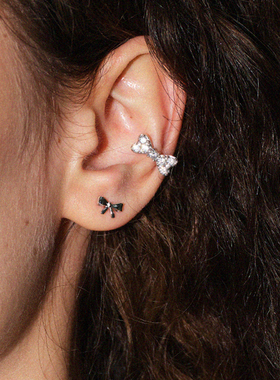 LLab 甜美气质满钻蝴蝶结活彩锆石耳骨夹超闪无耳洞耳环