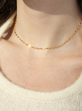 LLab 通体925银 波光粼粼极细唇印闪亮素链项链简约冷淡锁骨链