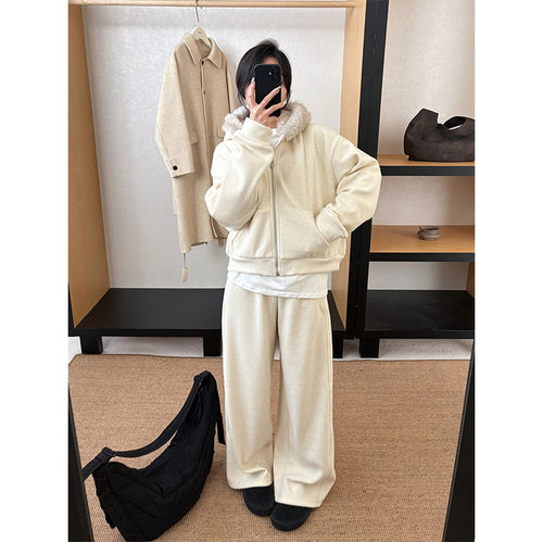 玛一TG 韩系简约温暖百搭毛绒绒帽子卫衣女2025冬季新款加绒外套