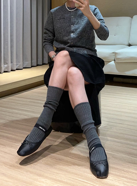 清仓 精梳棉竖条纹拼接小腿袜针织袜及膝堆堆袜柔软女棉袜AZ116