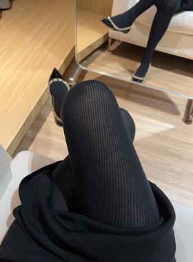 300D铂金棉高织压力显瘦连裤袜秋冬条纹灰色打底袜防风抗起球A241