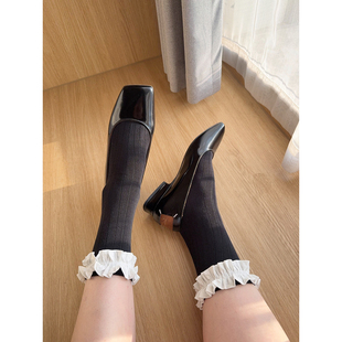 褶皱花边中筒袜棉袜春秋甜美俏皮女士短袜AZ332 韩系复古时尚