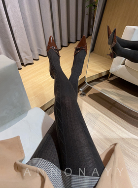 外贸31%羊毛混纺菱格提花针织连裤袜冬薄拉绒保暖不勒直角袜A239