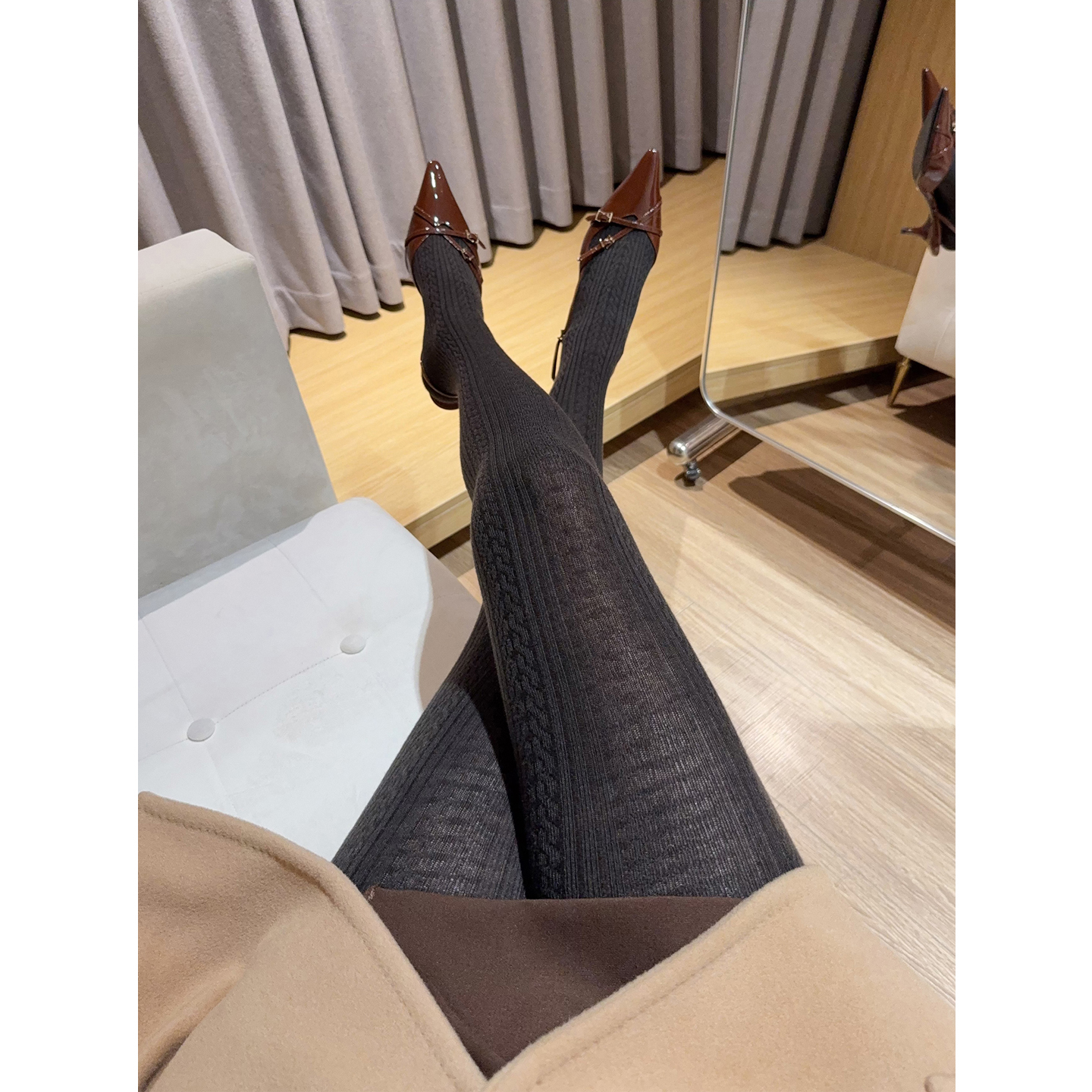 高档羊绒混纺微透保暖提花连裤袜秋冬高弹柔软无压力羊毛袜A356