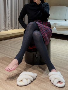 12%羊毛竖纹提花加绒打底袜保暖显瘦连裤 袜150克 袜女冬外贸踩脚裤