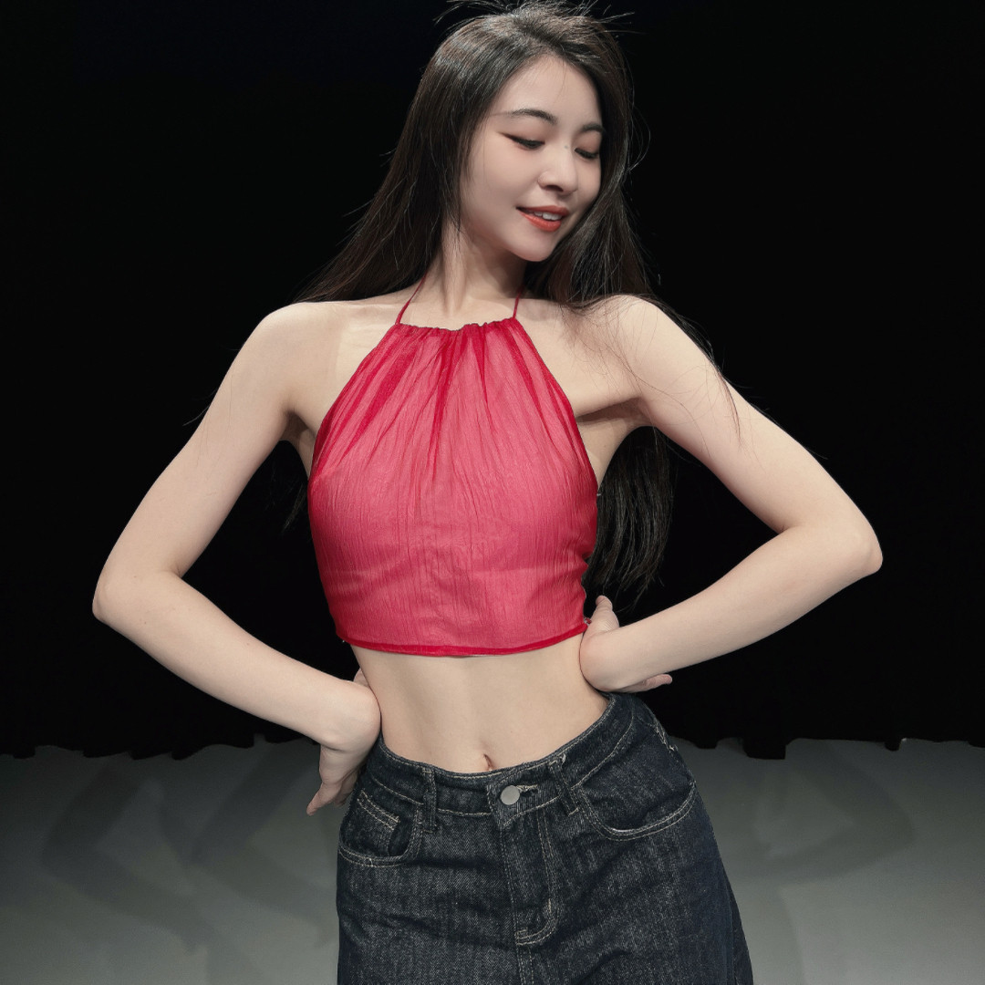 舞梦繁花古典玫瑰红酒红吊带可拆卸胸垫内衣挂脖肚兜舞蹈抹胸内衣