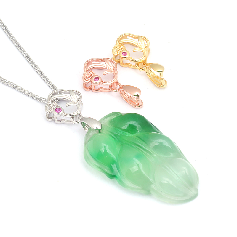 包邮S925纯银镀18k黄金色吊坠扣玉坠夹扣玉石蜜蜡翡翠玉器挂件扣