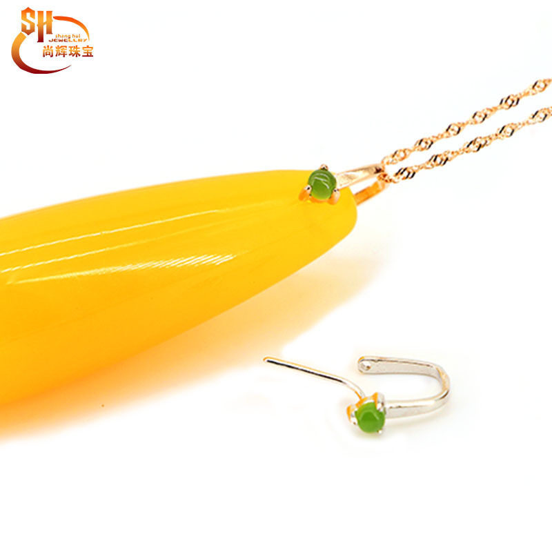 925纯银吊坠扣镶嵌天然碧玉吊坠扣头U形夹扣玉佩玉牌蜜蜡琥珀银扣