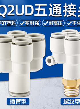 PU气管Y型五通接头KQ2UD04-0608-01S10-12气动快速快插一转四变径