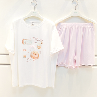 家居服 短裤 佰伦熊睡衣夏季 女士莱赛尔棉抑菌除螨素色卡通可爱短袖