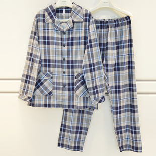 安之伴睡衣新品秋季男士纯棉梭织磨毛格子大方棉质帅气青年家居服