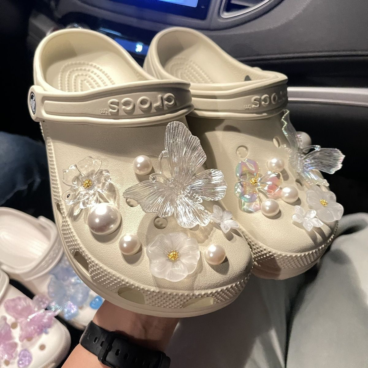 骨白高级crocs洞洞鞋鞋花鞋面装饰幻彩云朵透明小红书同款配饰275图片